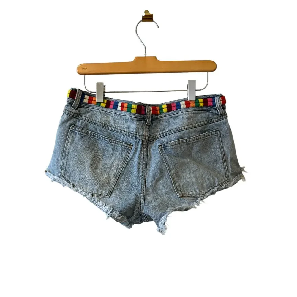 Free People Elliot Denim Short Shorts Yarn Belt Detail 27